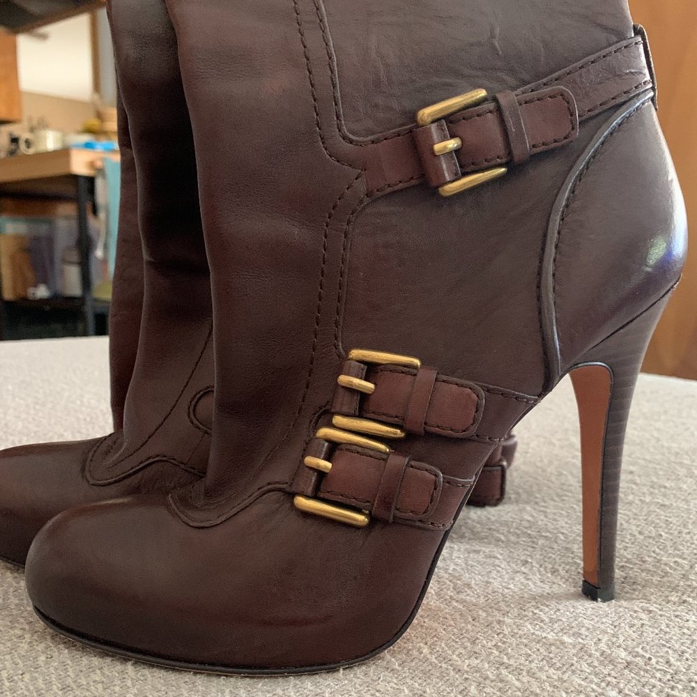 Coach Brown Leather Knee High Stiletto Boots